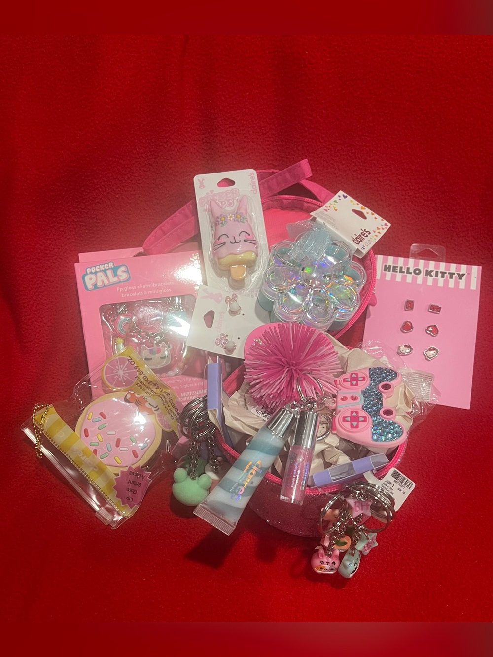 Hello Kitty Pastel & Pink Accessory & Trinkets Bundle in a Cupcake Bag